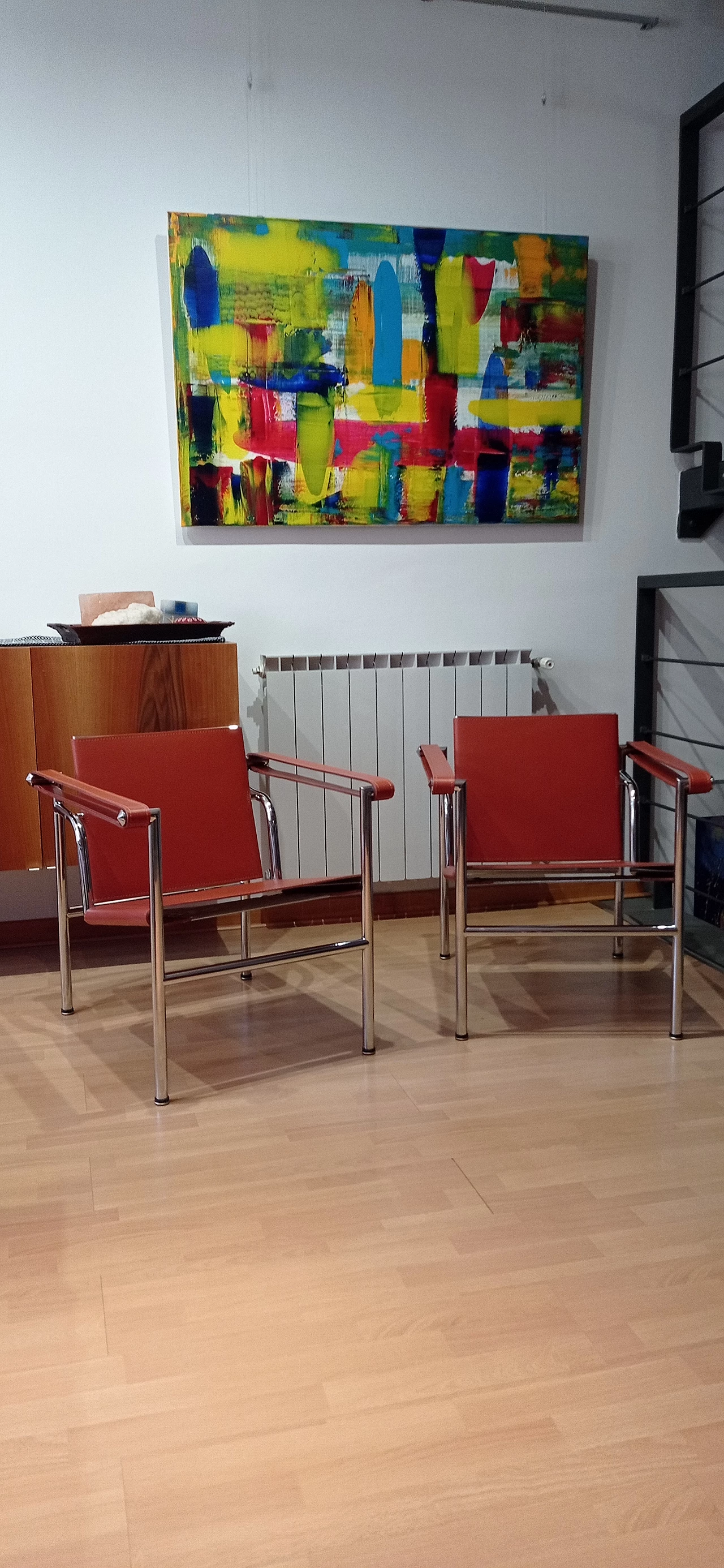 Pair of LC1 leather armchairs by Le Corbusier, P. Jeanneret and C. Perriand for Alivar, 1980s 7
