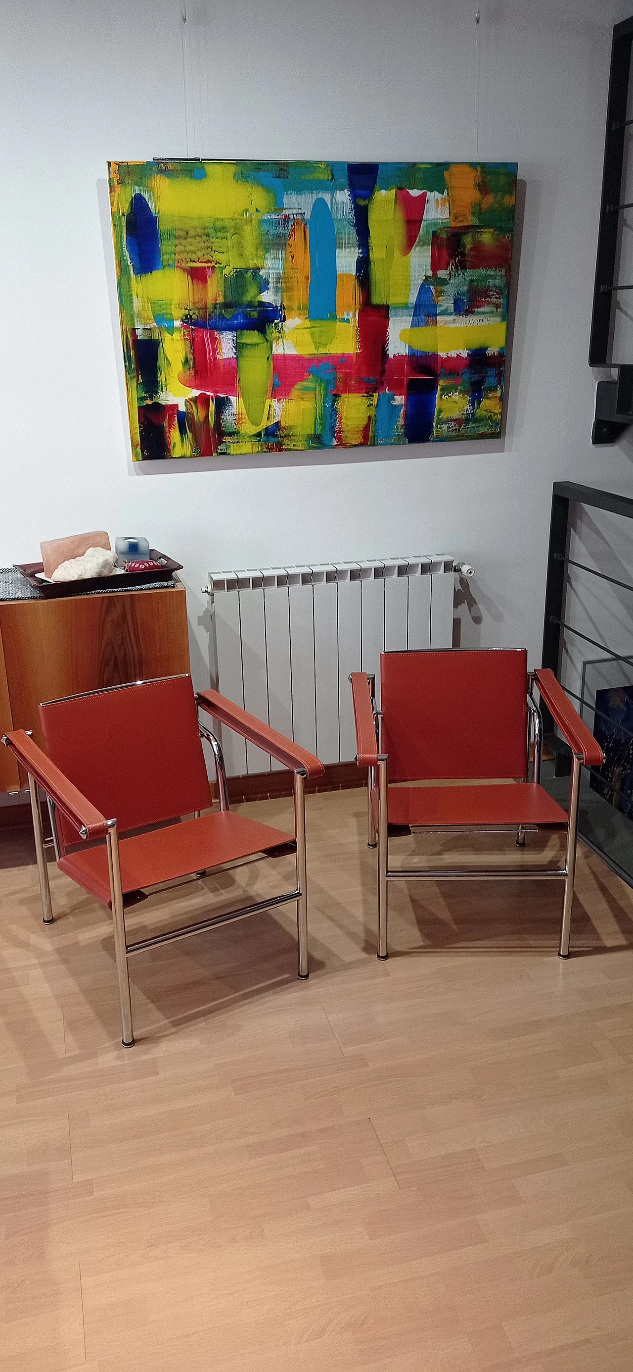 Pair of LC1 leather armchairs by Le Corbusier, P. Jeanneret and C. Perriand for Alivar, 1980s 8