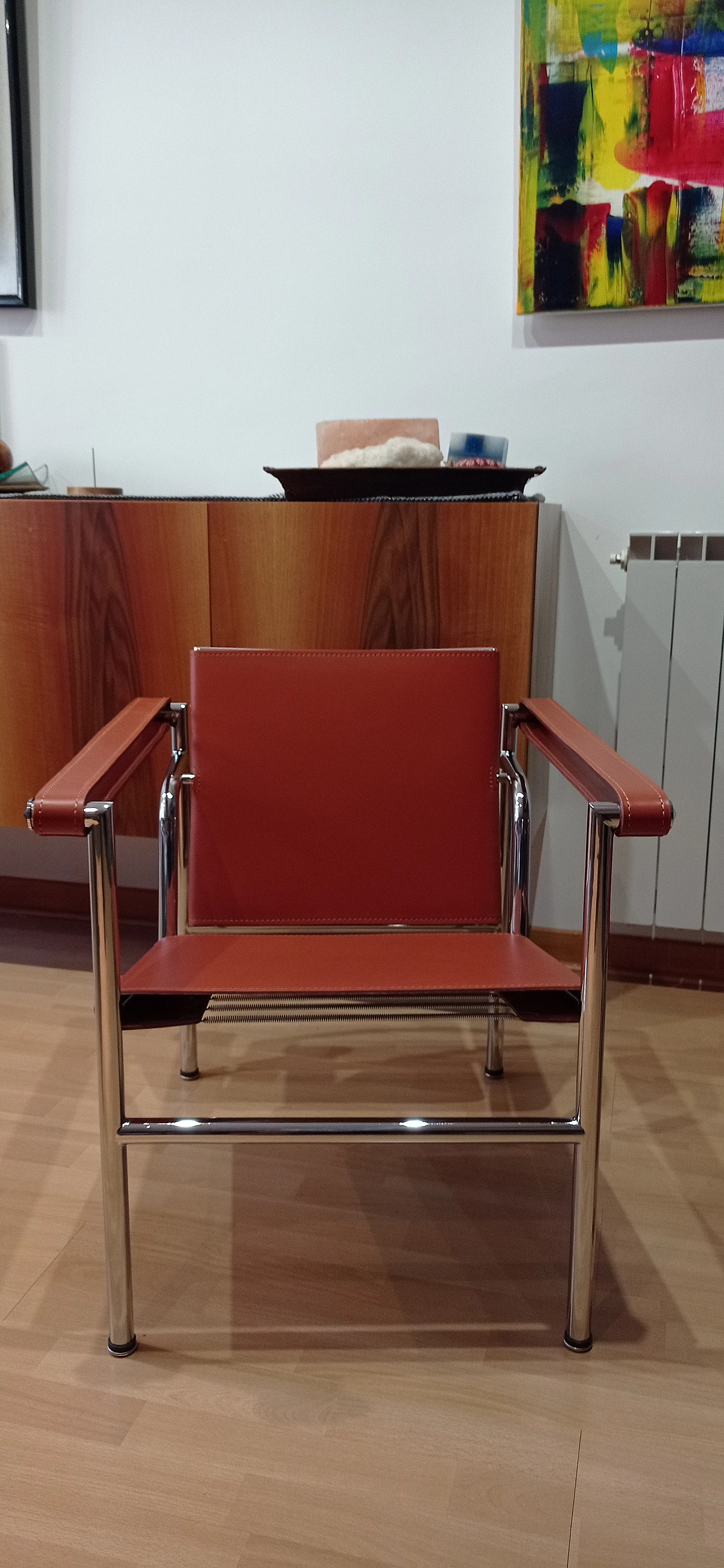 Pair of LC1 leather armchairs by Le Corbusier, P. Jeanneret and C. Perriand for Alivar, 1980s 9