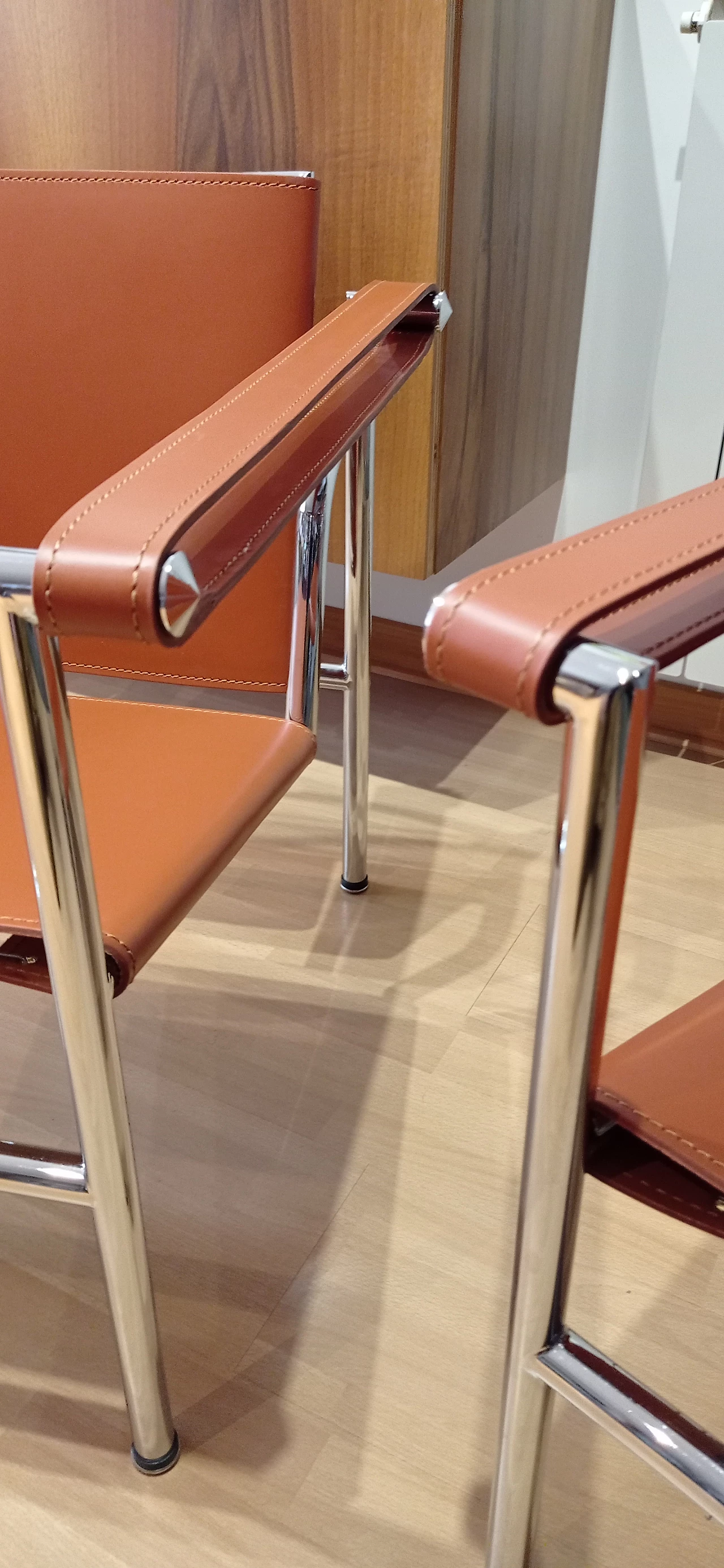 Pair of LC1 leather armchairs by Le Corbusier, P. Jeanneret and C. Perriand for Alivar, 1980s 36