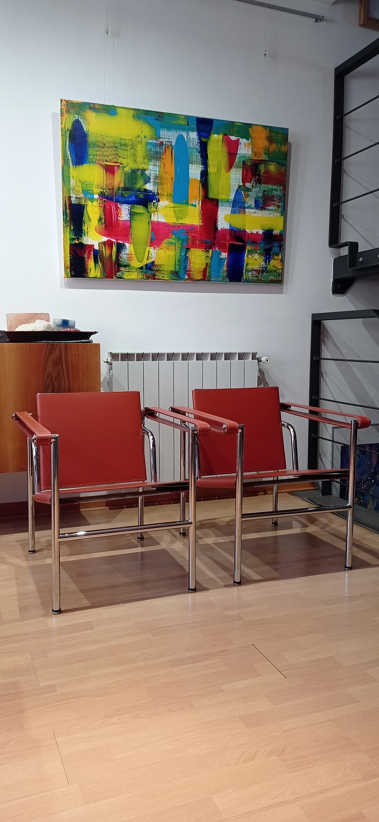 Pair of LC1 leather armchairs by Le Corbusier, P. Jeanneret and C. Perriand for Alivar, 1980s 44