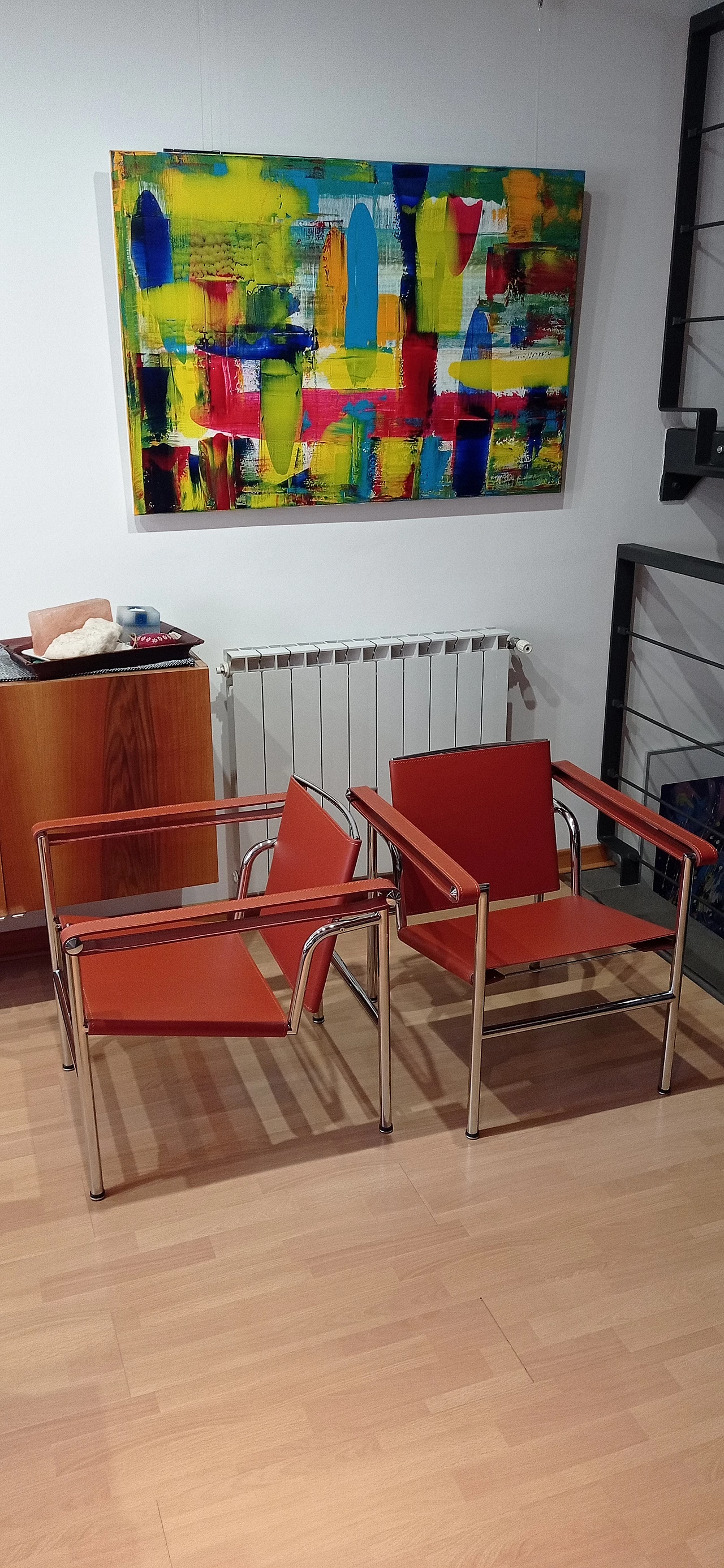 Pair of LC1 leather armchairs by Le Corbusier, P. Jeanneret and C. Perriand for Alivar, 1980s 53