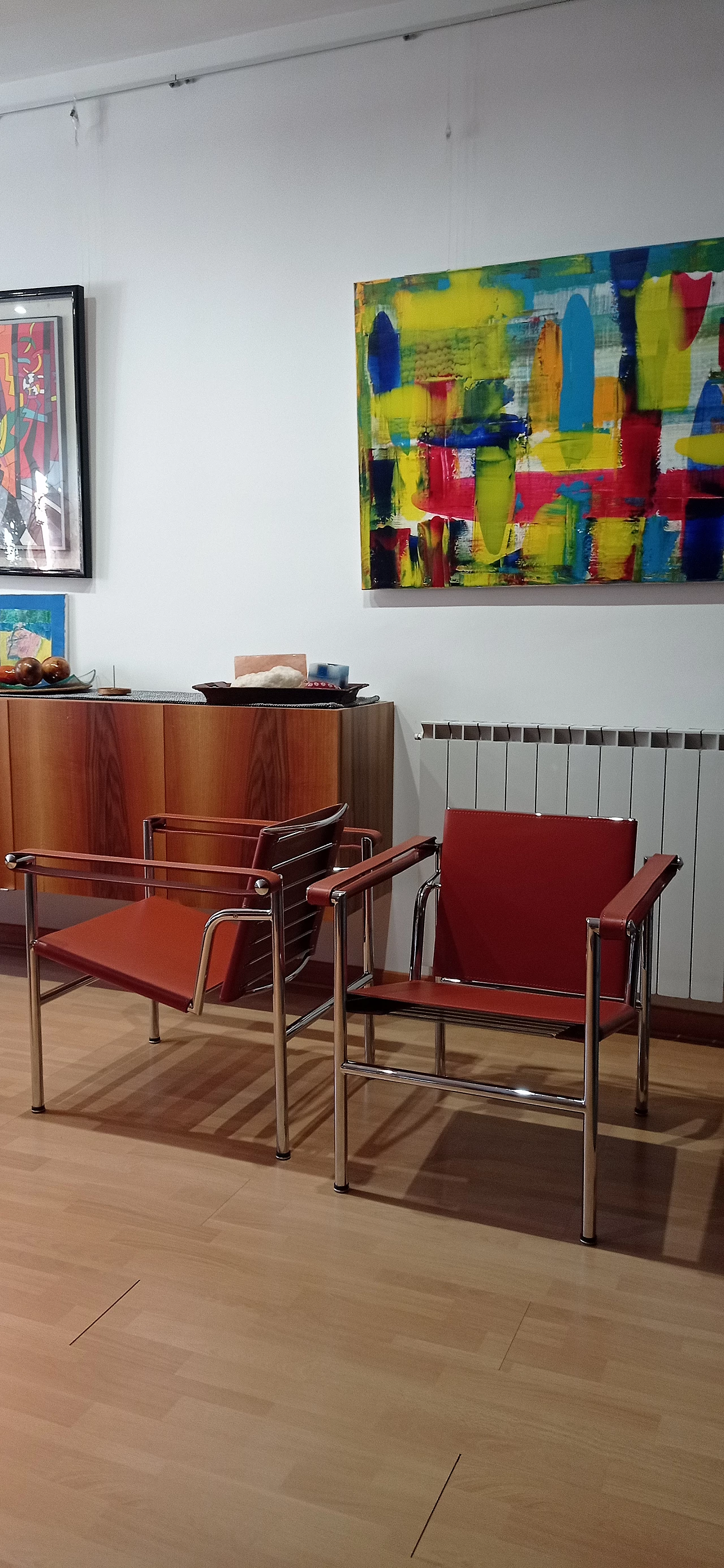 Pair of LC1 leather armchairs by Le Corbusier, P. Jeanneret and C. Perriand for Alivar, 1980s 54