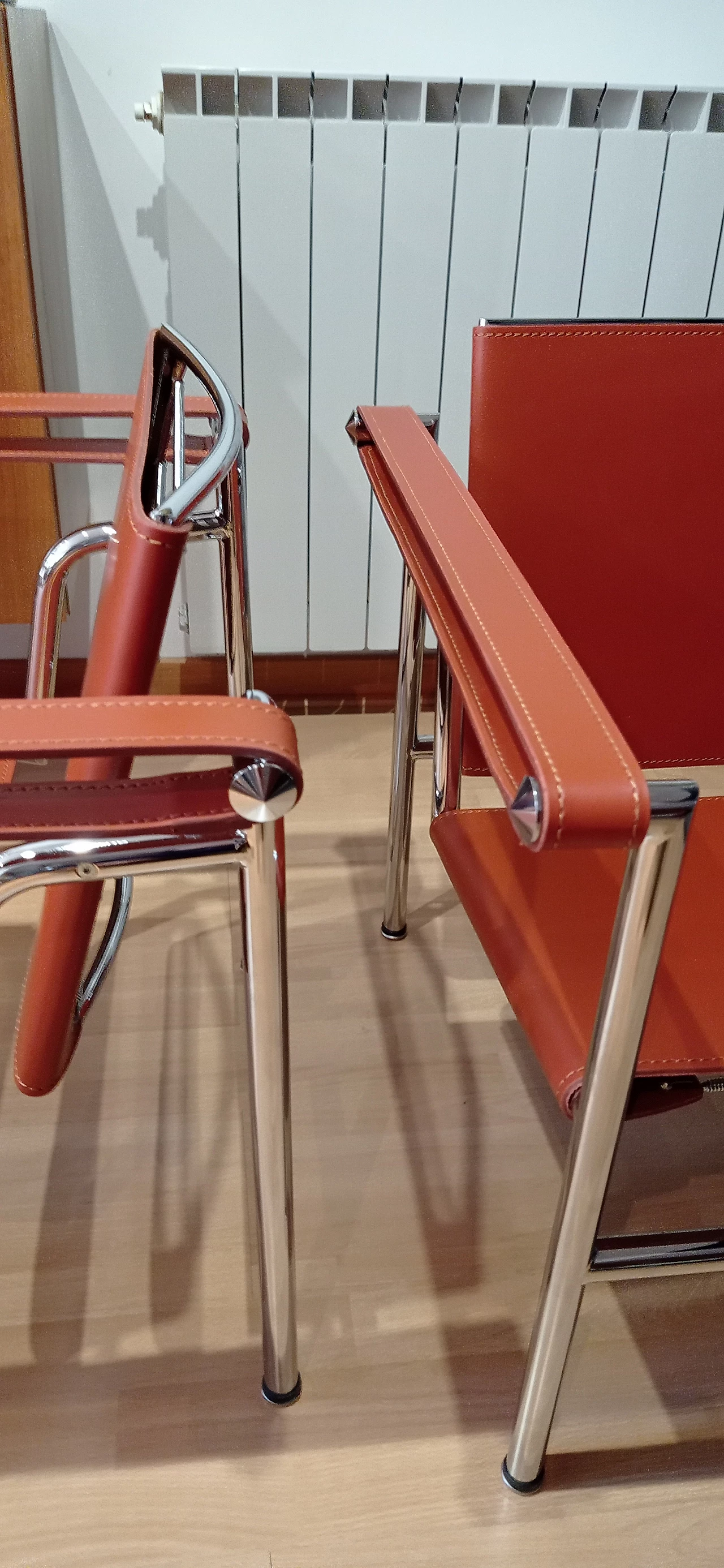 Pair of LC1 leather armchairs by Le Corbusier, P. Jeanneret and C. Perriand for Alivar, 1980s 58