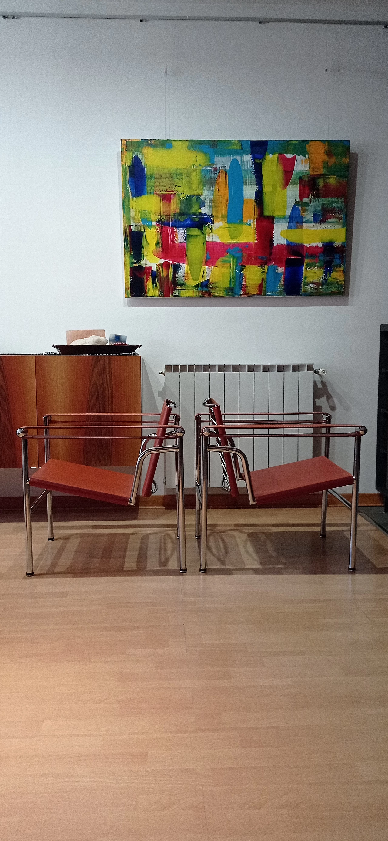 Pair of LC1 leather armchairs by Le Corbusier, P. Jeanneret and C. Perriand for Alivar, 1980s 74