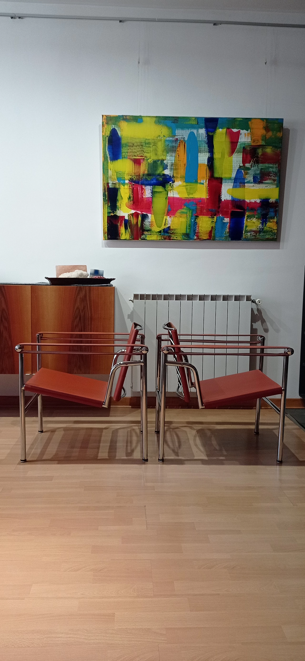 Pair of LC1 leather armchairs by Le Corbusier, P. Jeanneret and C. Perriand for Alivar, 1980s 75