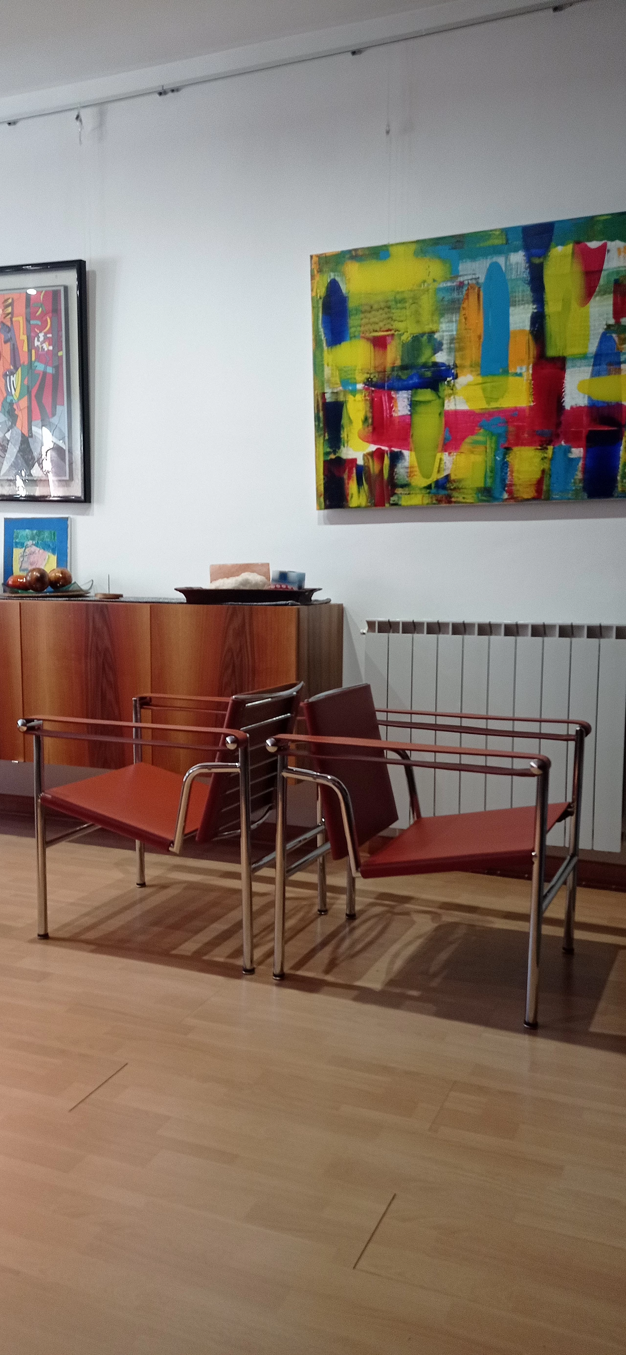 Pair of LC1 leather armchairs by Le Corbusier, P. Jeanneret and C. Perriand for Alivar, 1980s 76