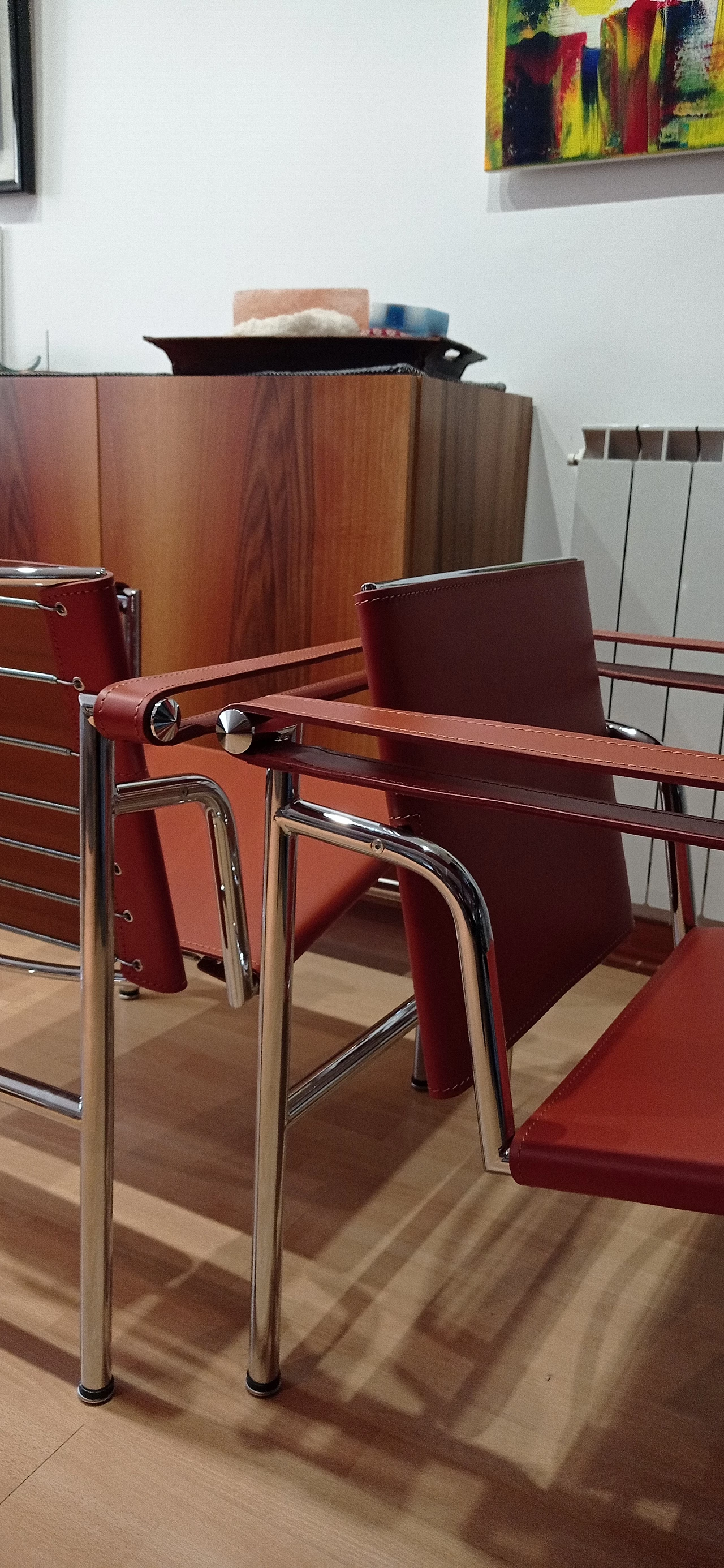 Pair of LC1 leather armchairs by Le Corbusier, P. Jeanneret and C. Perriand for Alivar, 1980s 96