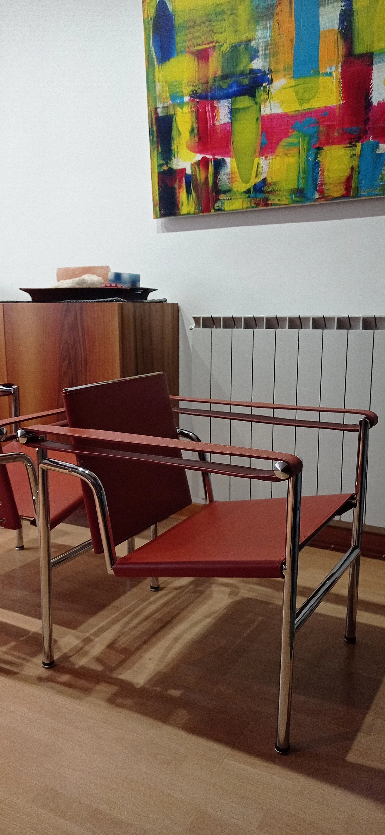 Pair of LC1 leather armchairs by Le Corbusier, P. Jeanneret and C. Perriand for Alivar, 1980s 97