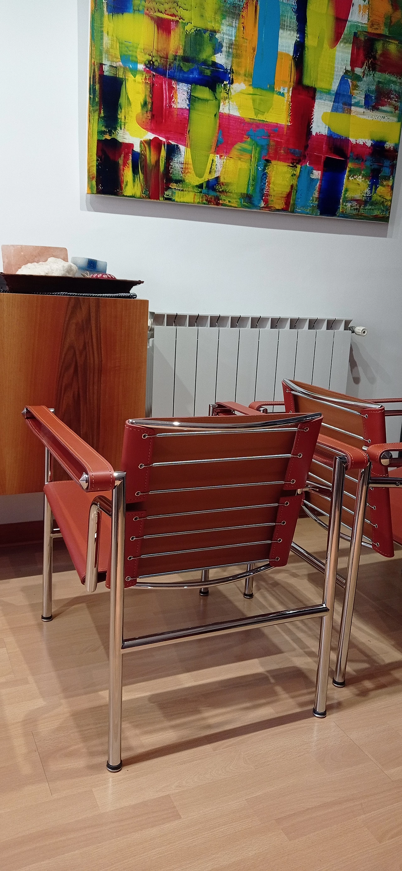 Pair of LC1 leather armchairs by Le Corbusier, P. Jeanneret and C. Perriand for Alivar, 1980s 98