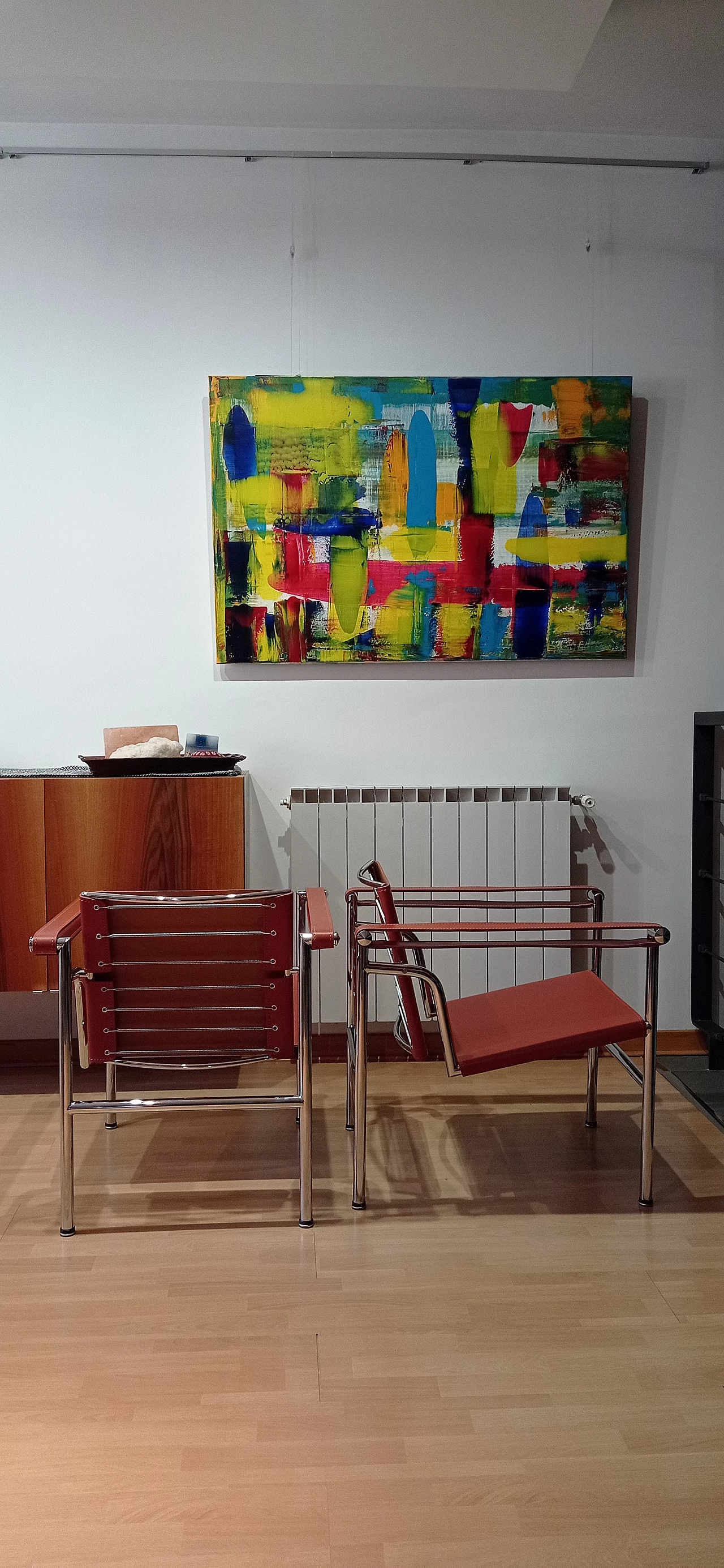 Pair of LC1 leather armchairs by Le Corbusier, P. Jeanneret and C. Perriand for Alivar, 1980s 114
