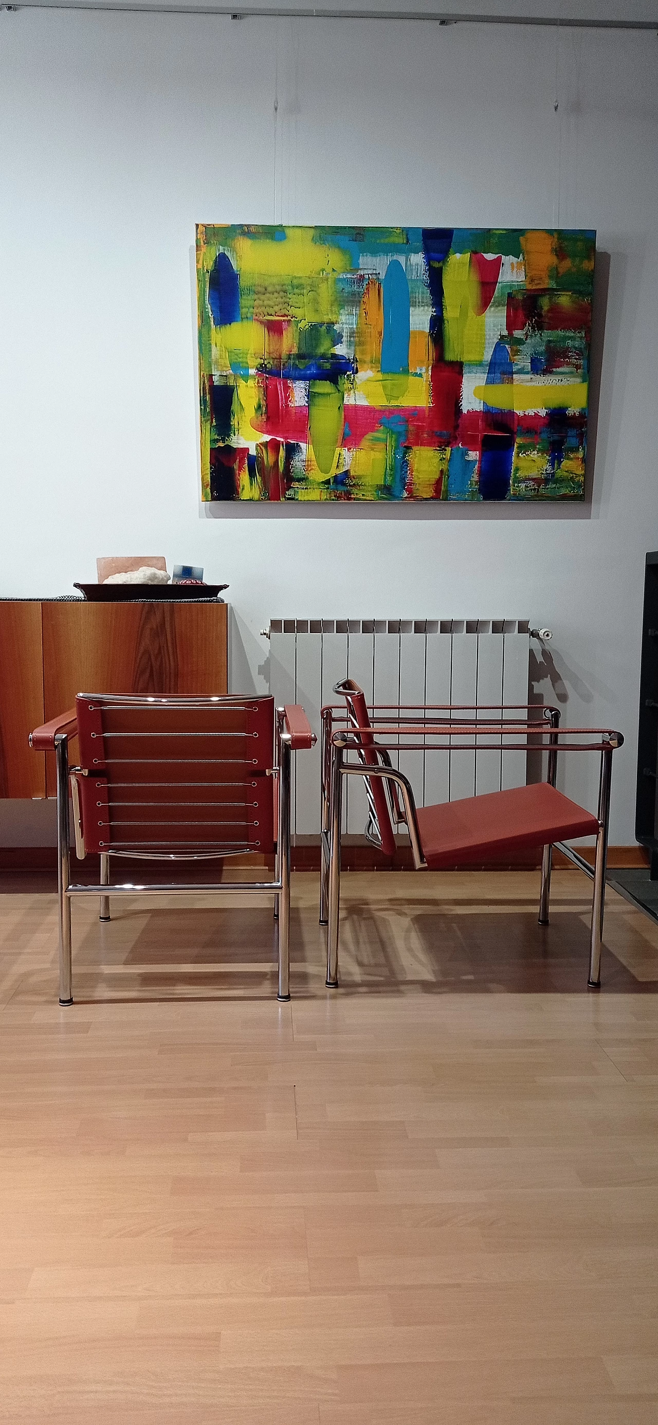 Pair of LC1 leather armchairs by Le Corbusier, P. Jeanneret and C. Perriand for Alivar, 1980s 115