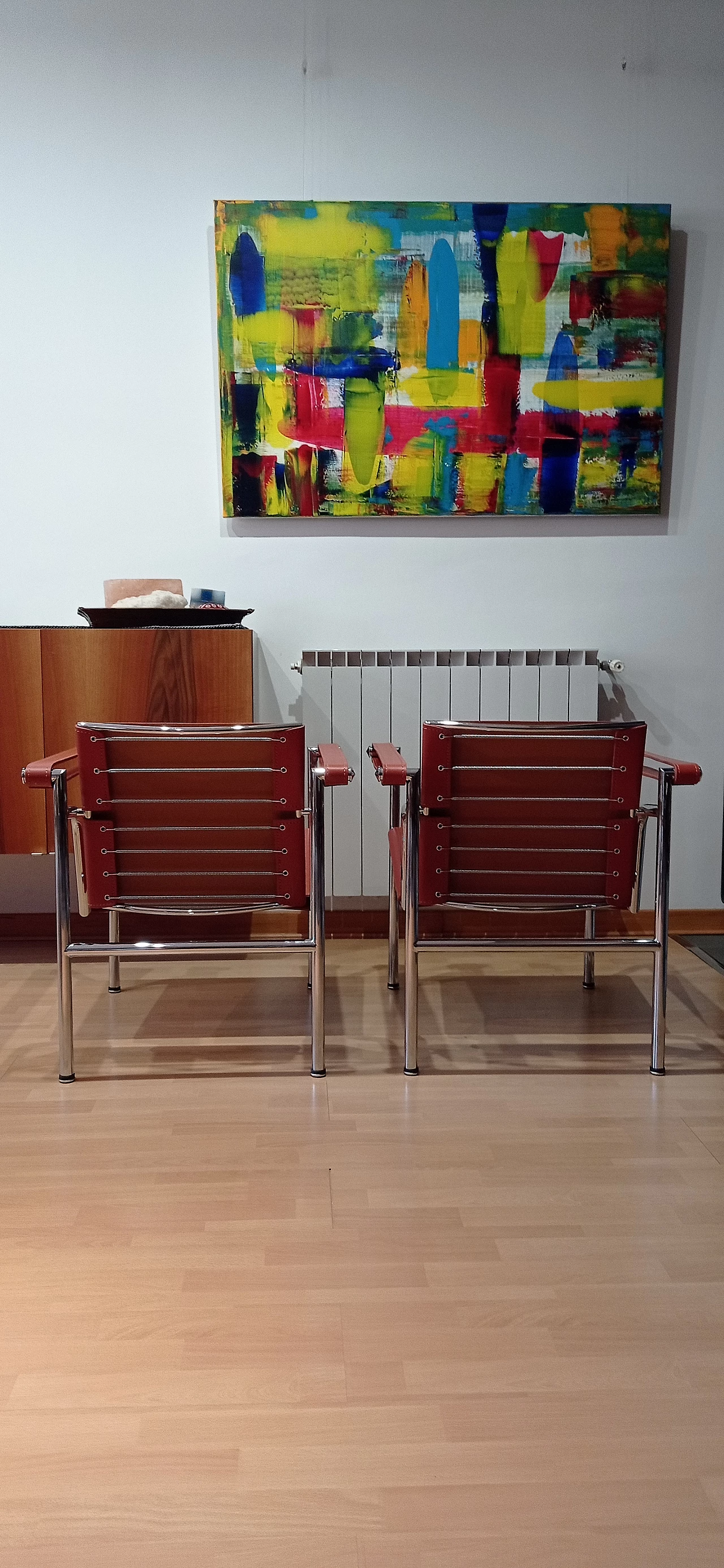 Pair of LC1 leather armchairs by Le Corbusier, P. Jeanneret and C. Perriand for Alivar, 1980s 120