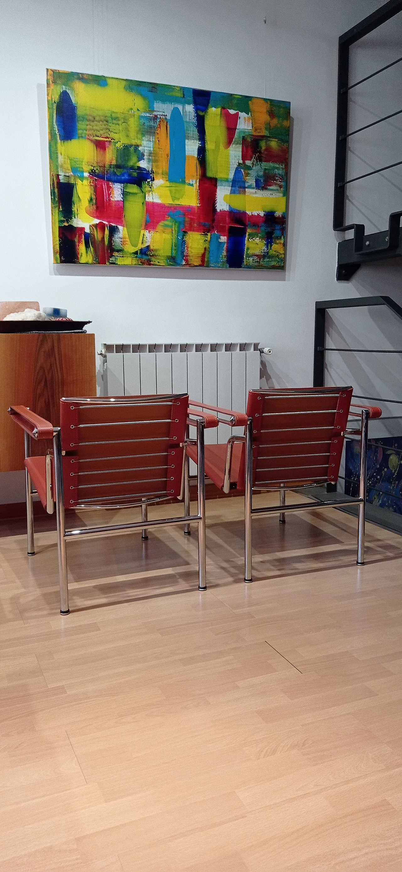 Pair of LC1 leather armchairs by Le Corbusier, P. Jeanneret and C. Perriand for Alivar, 1980s 122