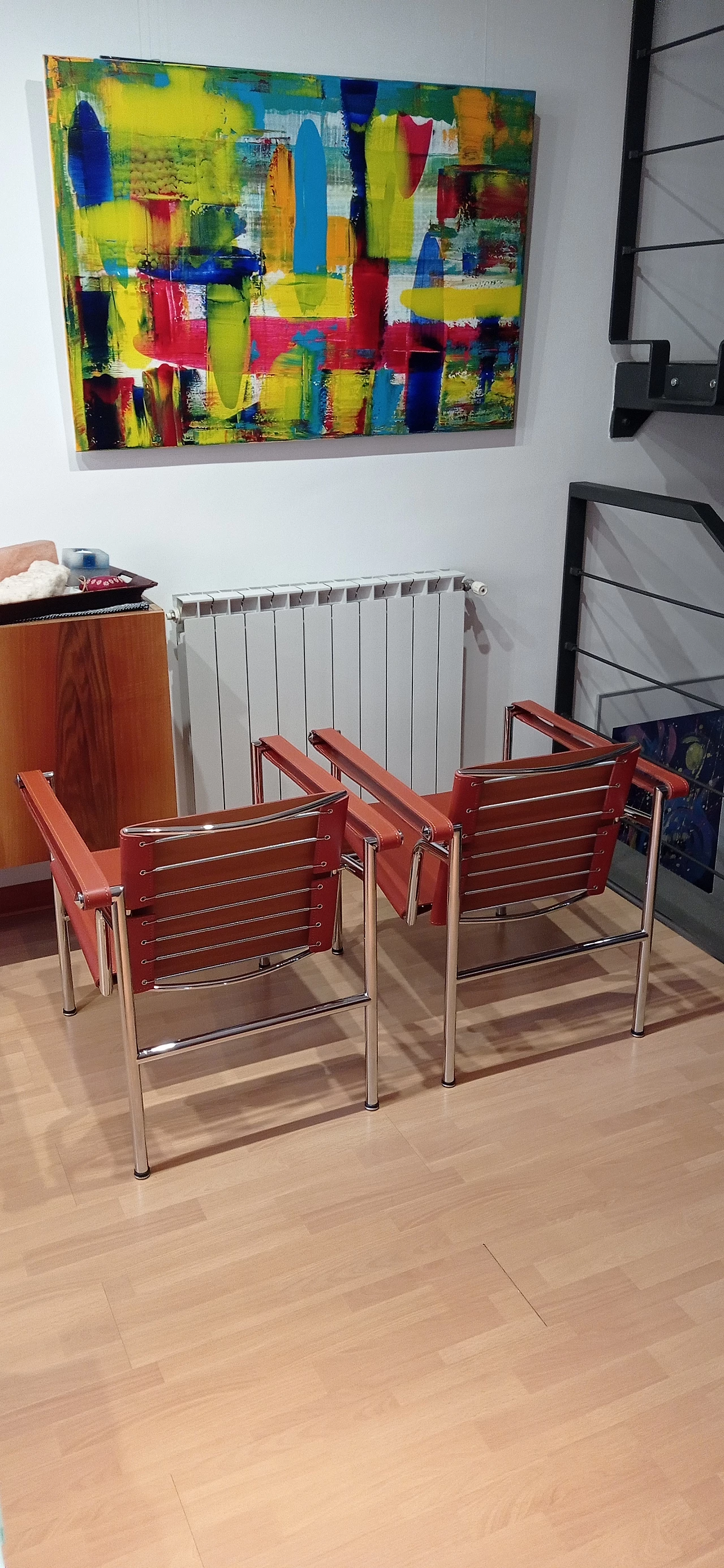 Pair of LC1 leather armchairs by Le Corbusier, P. Jeanneret and C. Perriand for Alivar, 1980s 123