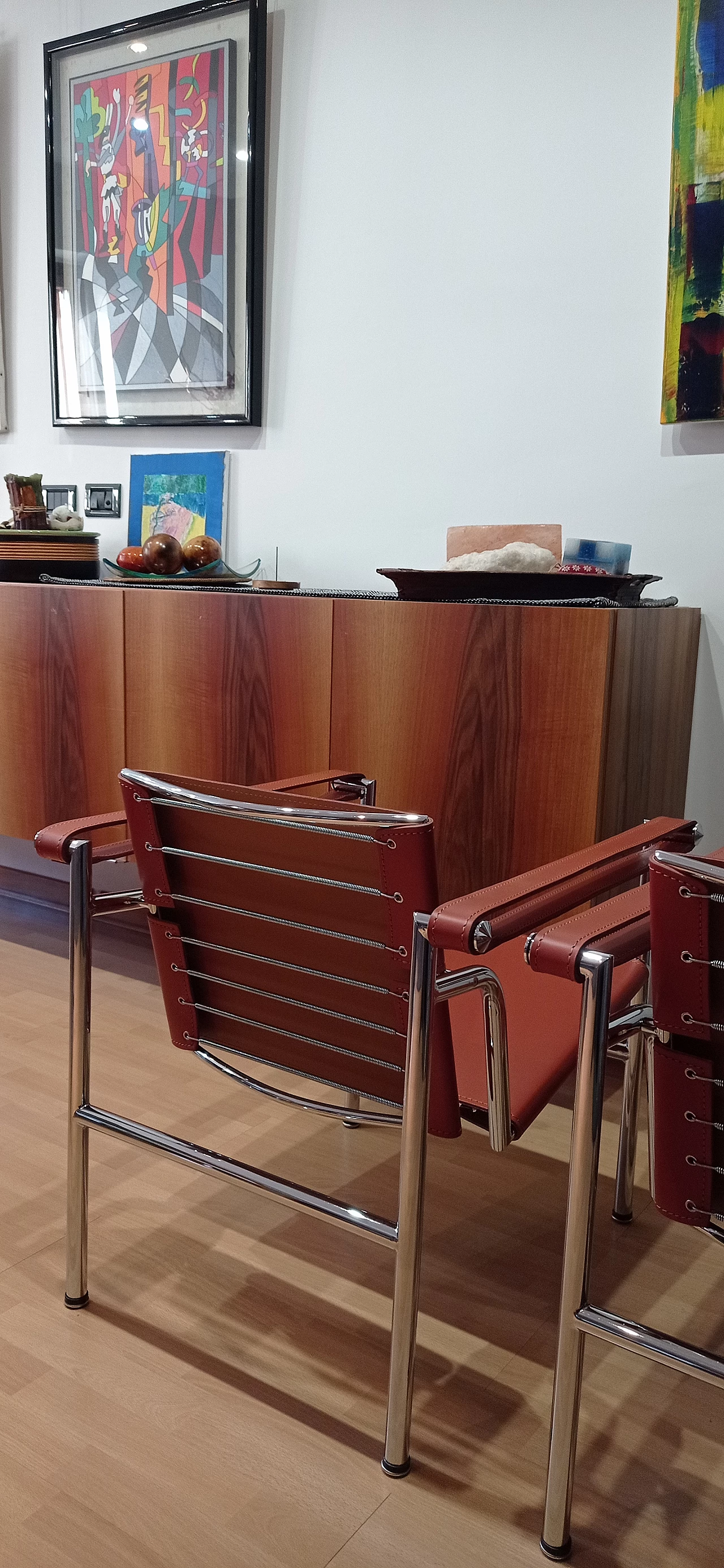 Pair of LC1 leather armchairs by Le Corbusier, P. Jeanneret and C. Perriand for Alivar, 1980s 134