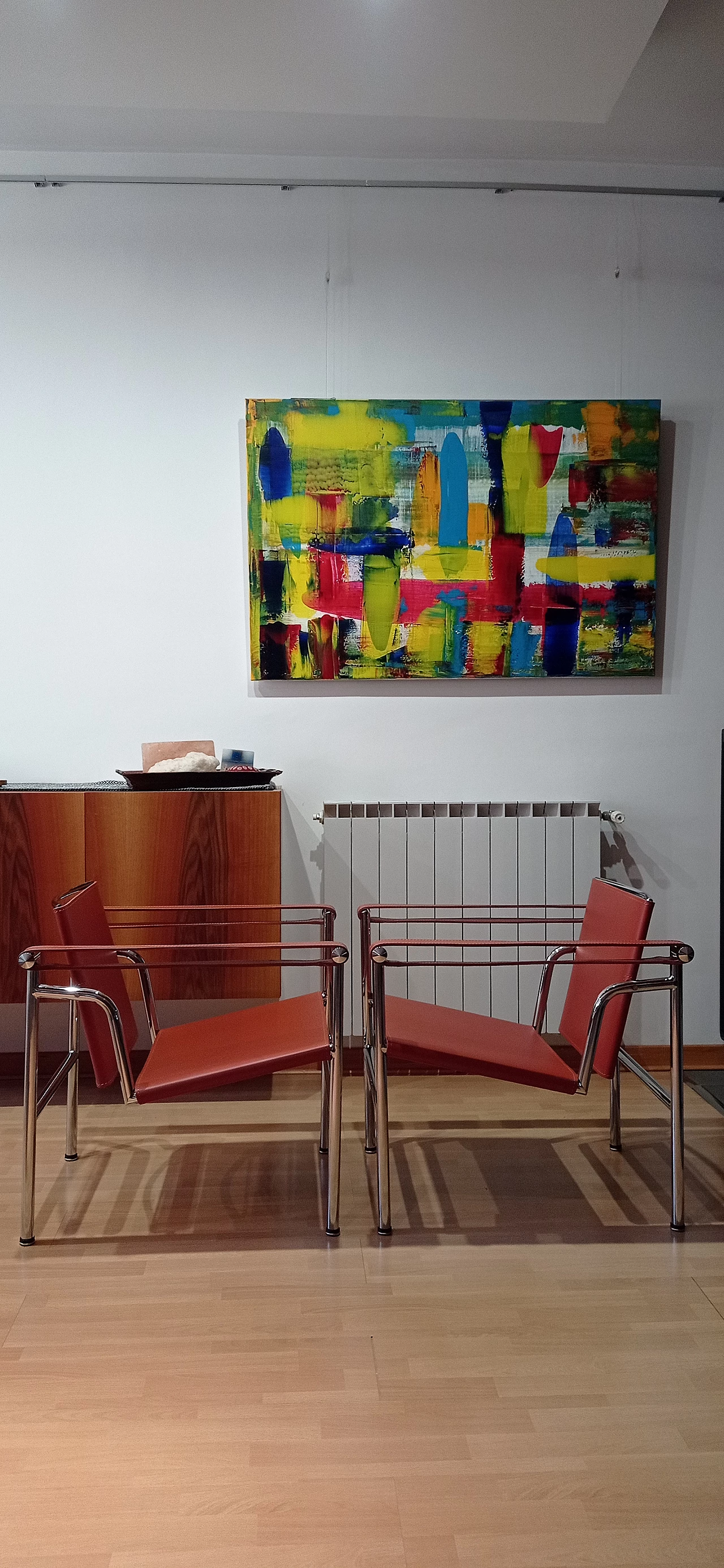 Pair of LC1 leather armchairs by Le Corbusier, P. Jeanneret and C. Perriand for Alivar, 1980s 147