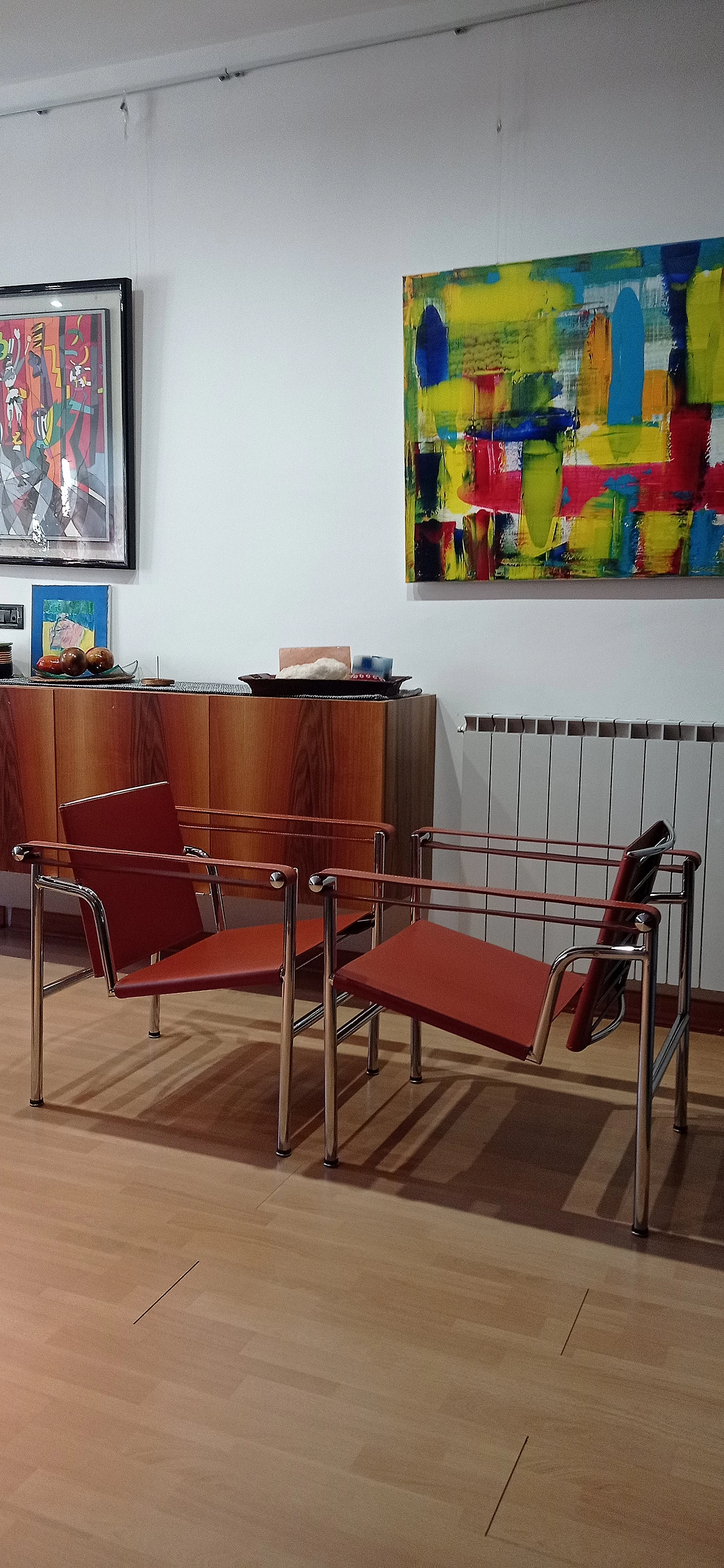 Pair of LC1 leather armchairs by Le Corbusier, P. Jeanneret and C. Perriand for Alivar, 1980s 149