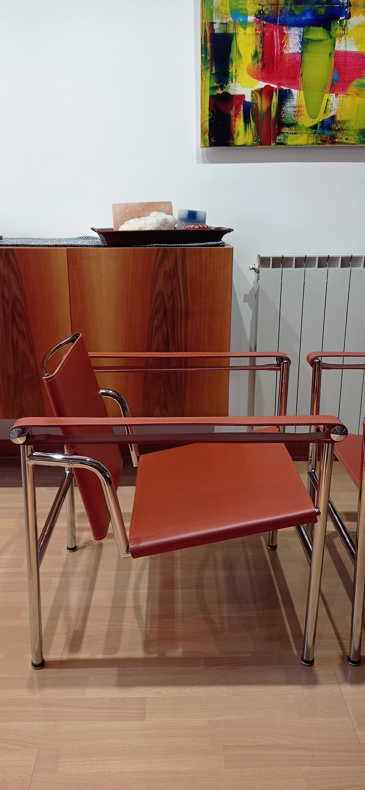 Pair of LC1 leather armchairs by Le Corbusier, P. Jeanneret and C. Perriand for Alivar, 1980s 155