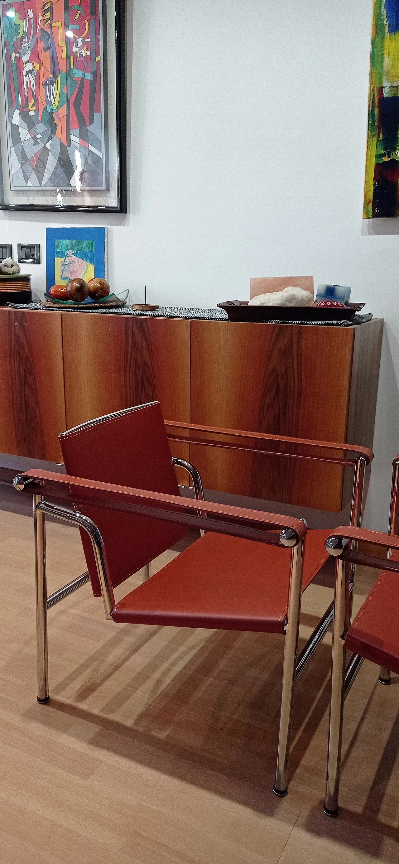 Pair of LC1 leather armchairs by Le Corbusier, P. Jeanneret and C. Perriand for Alivar, 1980s 156