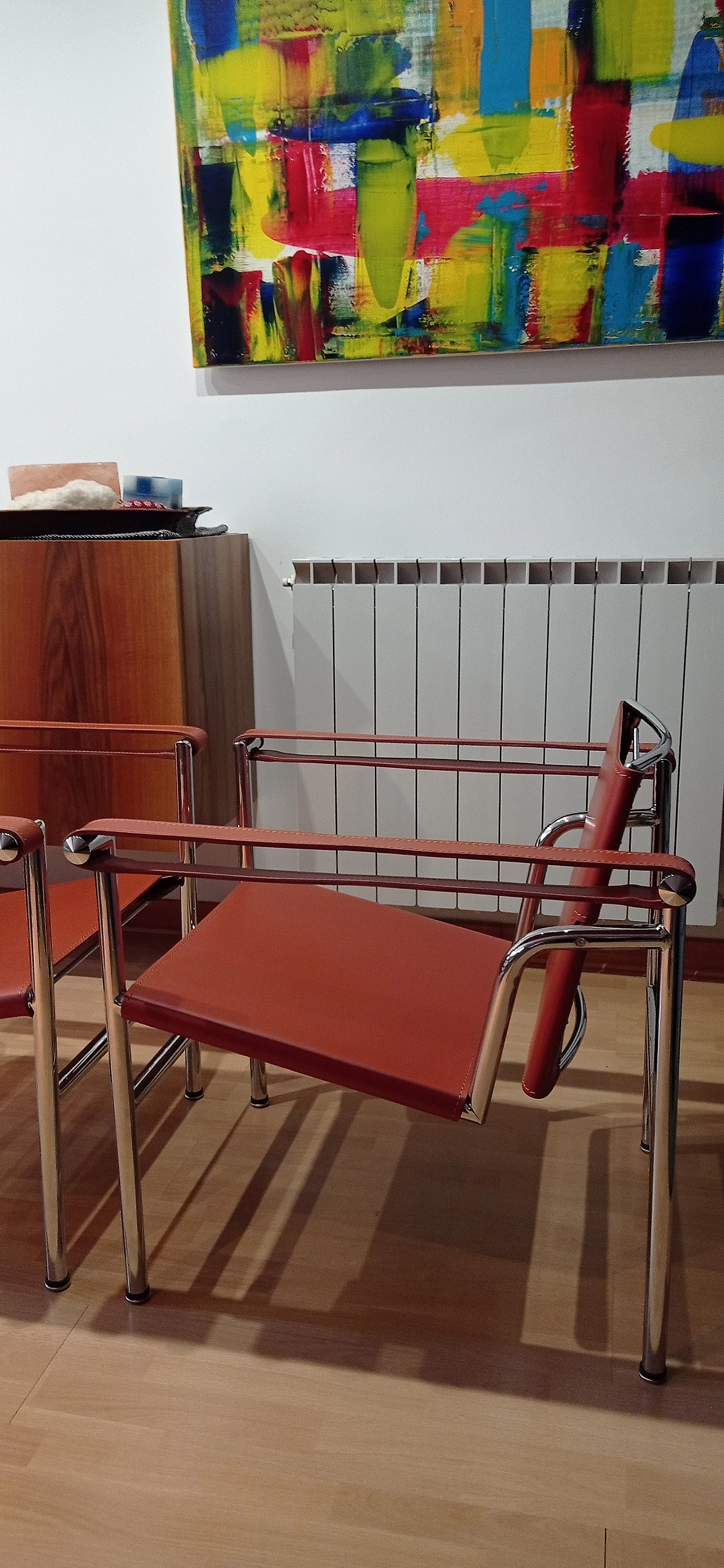 Pair of LC1 leather armchairs by Le Corbusier, P. Jeanneret and C. Perriand for Alivar, 1980s 157