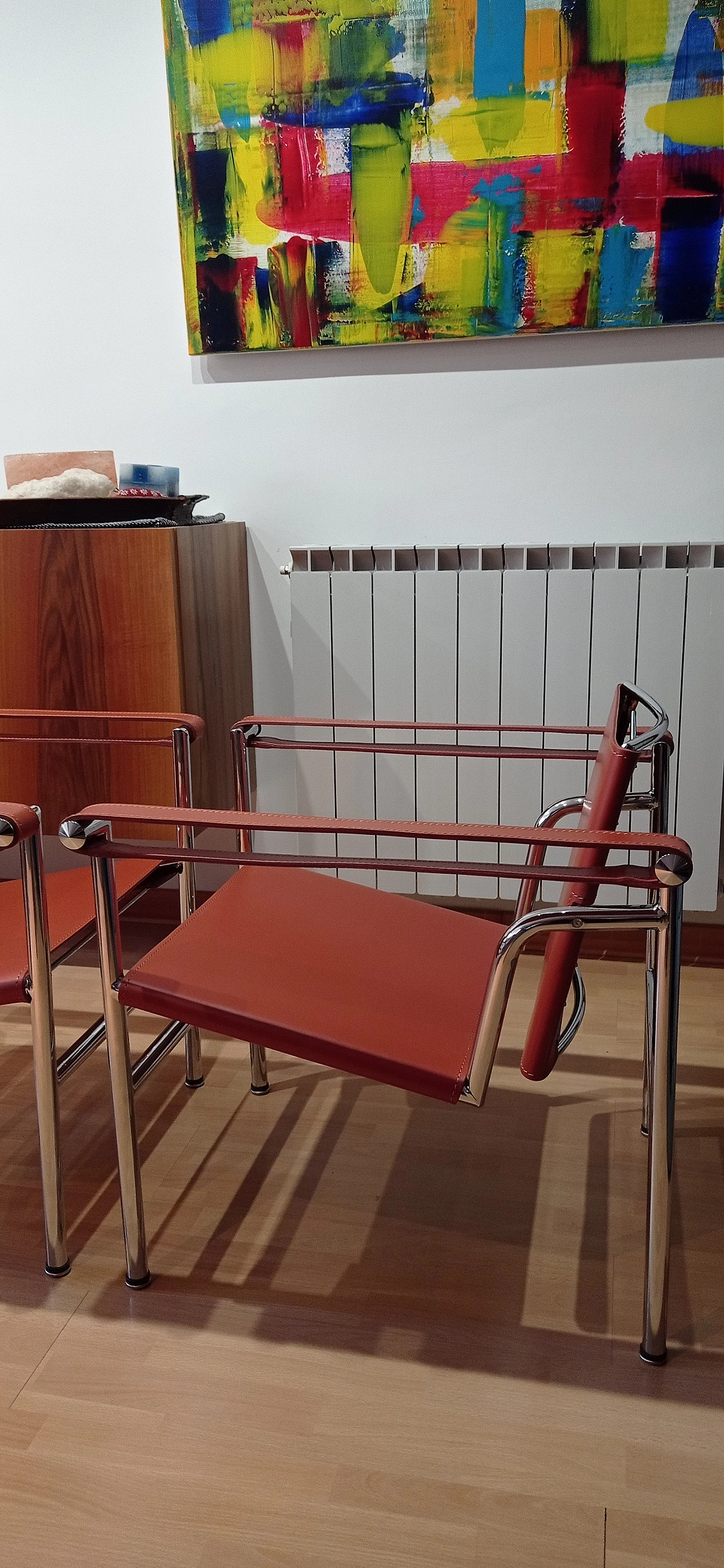 Pair of LC1 leather armchairs by Le Corbusier, P. Jeanneret and C. Perriand for Alivar, 1980s 158