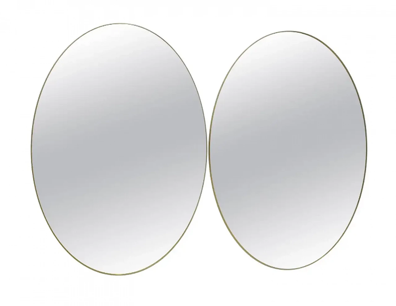 Pair of oval brass and bronze mirrors, 1970s 1