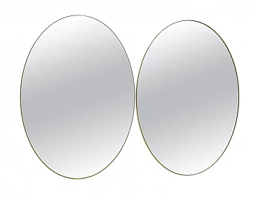 Pair of oval brass and bronze mirrors, 1970s