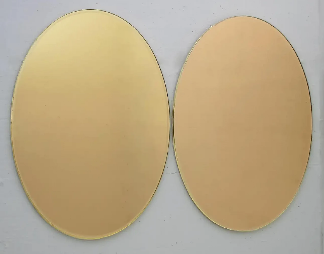 Pair of oval brass and bronze mirrors, 1970s 9