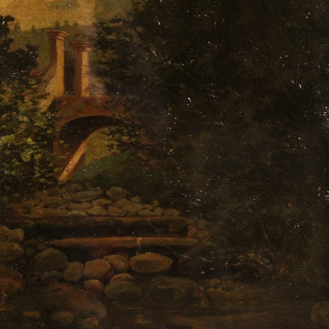 Landscape with trees and architectures, oil painting on cardboard 2
