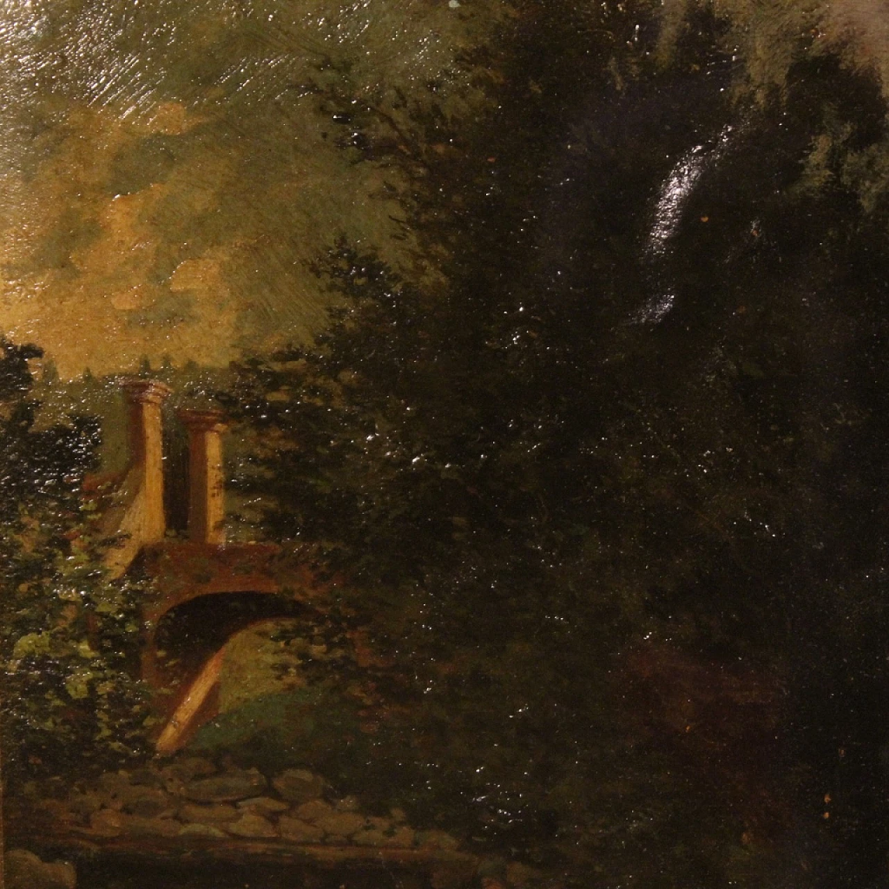 Landscape with trees and architectures, oil painting on cardboard 3