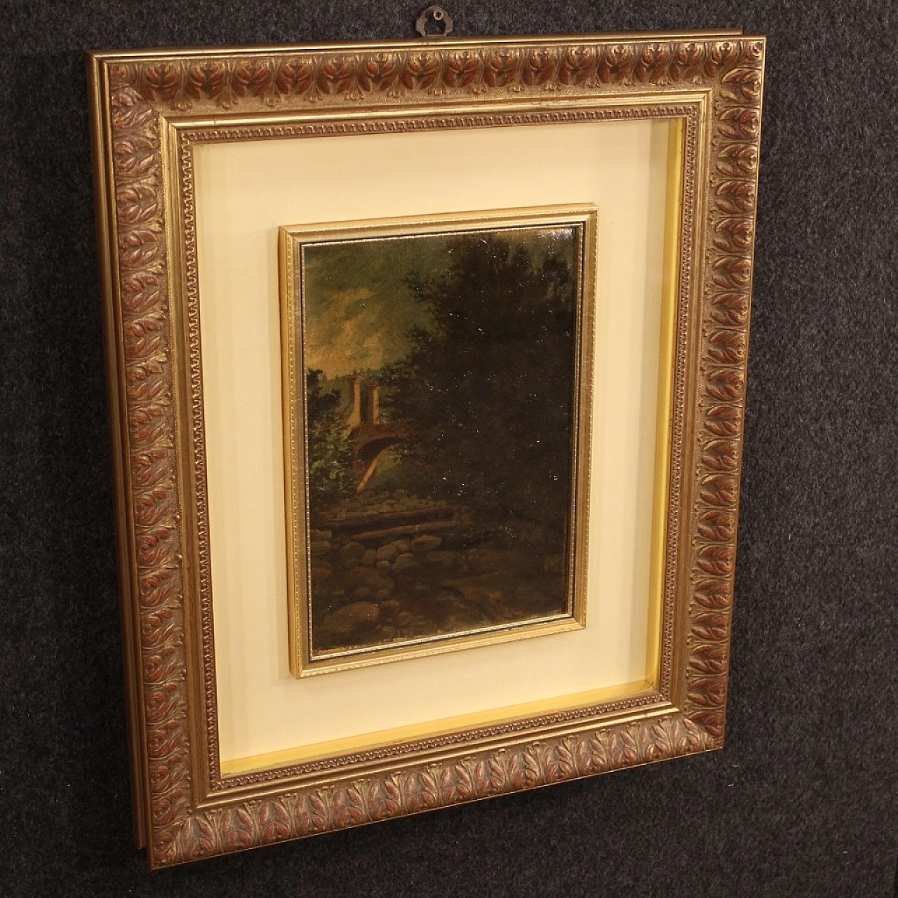 Landscape with trees and architectures, oil painting on cardboard 6