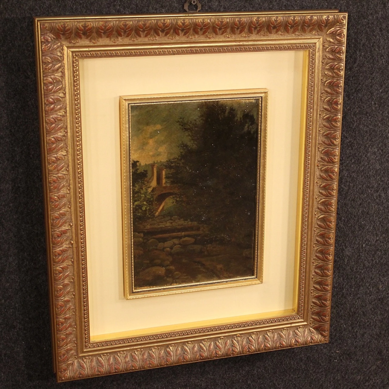 Landscape with trees and architectures, oil painting on cardboard 10