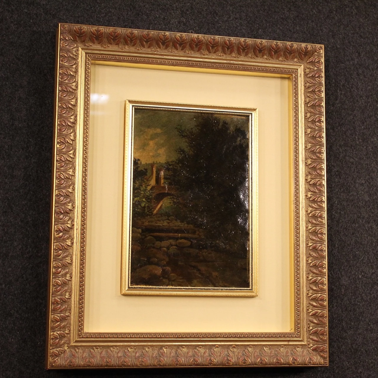 Landscape with trees and architectures, oil painting on cardboard 11