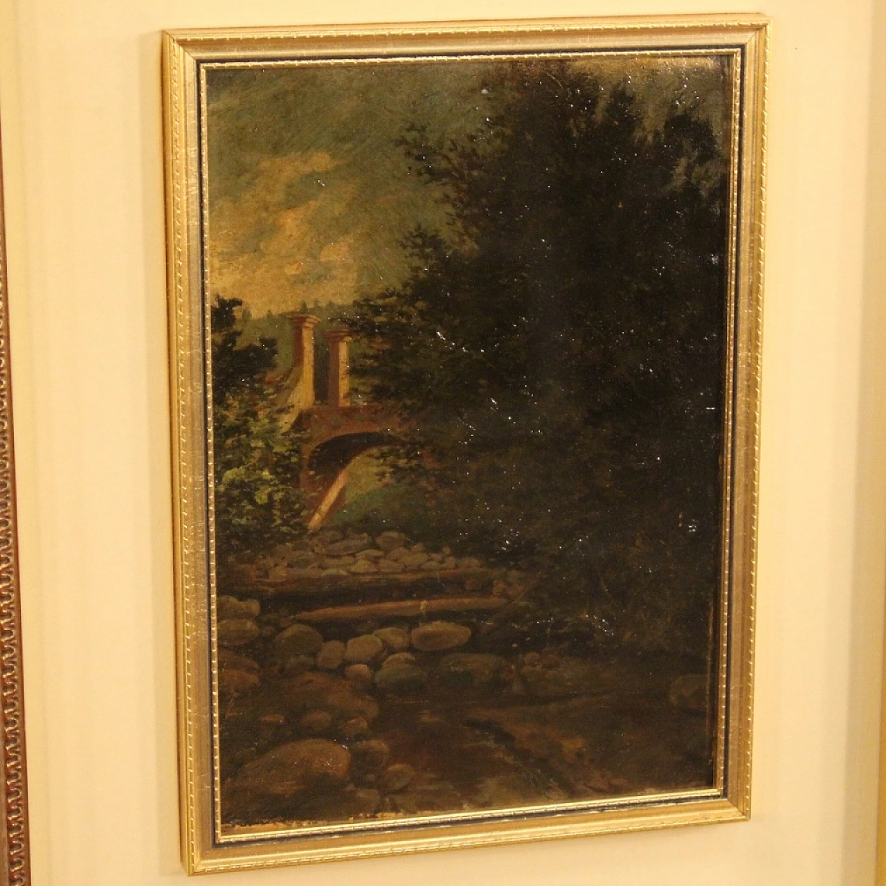 Landscape with trees and architectures, oil painting on cardboard 12
