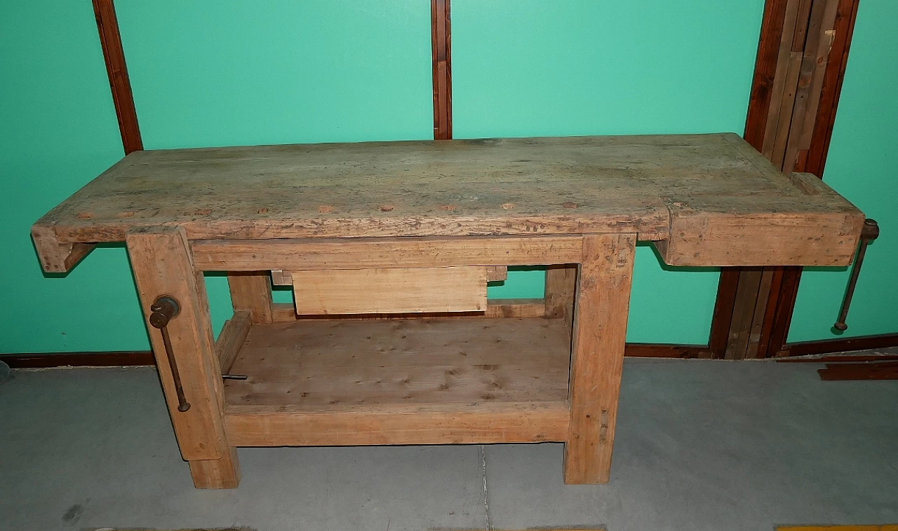 Wooden carpenter's bench with elm base, 1930s 1