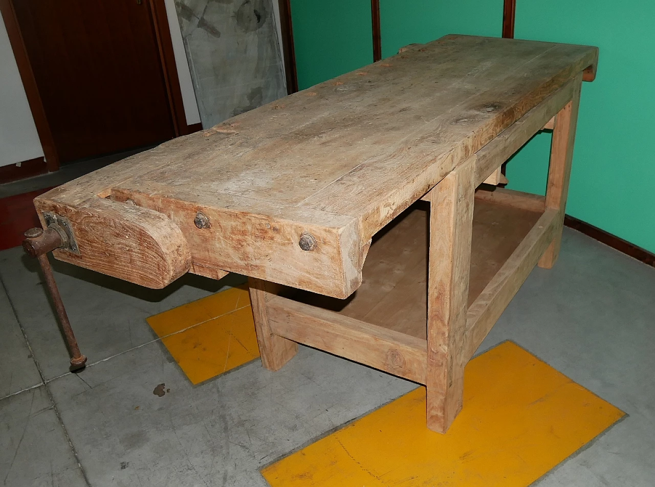 Wooden carpenter's bench with elm base, 1930s 2