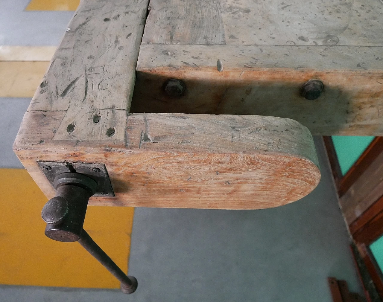 Wooden carpenter's bench with elm base, 1930s 4