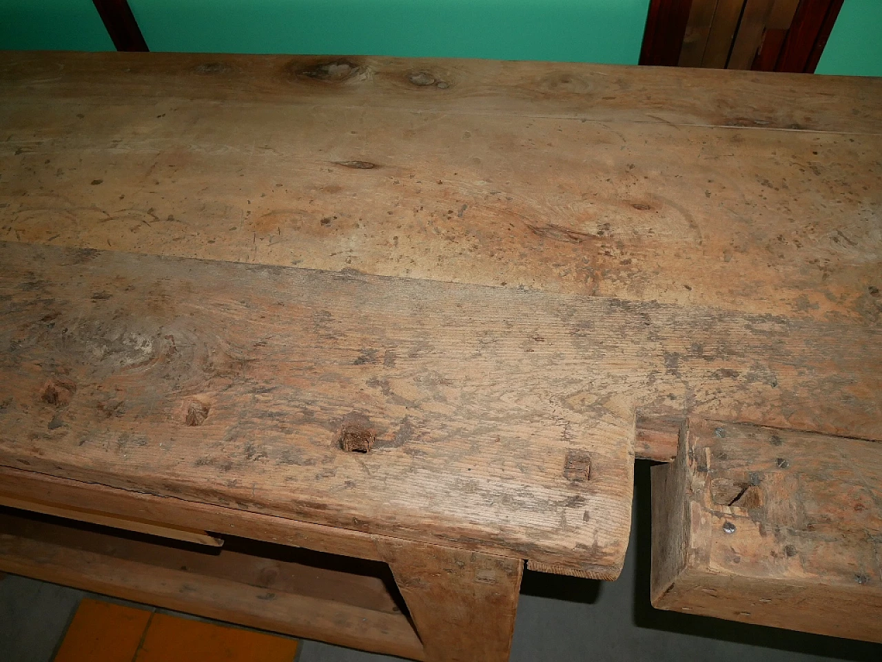 Wooden carpenter's bench with elm base, 1930s 7