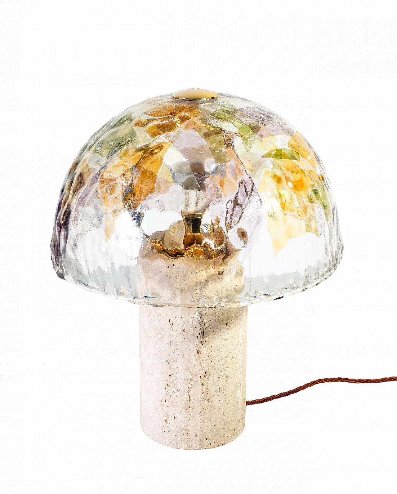 Lampada da tavolo in vetro soffiato policromo con base in travertino di La Murrina, anni '80 8