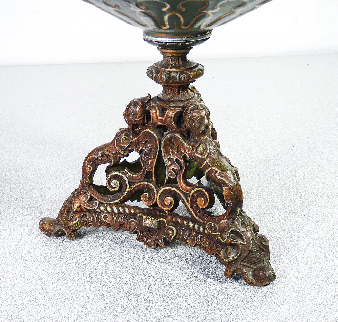 Art Nouveau oil lamp in glazed ceramic, bronze and crystal by Forti Chiesara Cristal de Roche, early 20th century 5