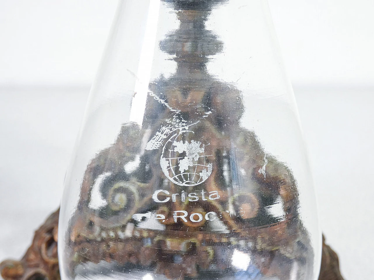 Lume a petrolio Liberty in ceramica smaltata, bronzo e cristallo di Forti Chiesara Cristal de Roche, inizio '900 10