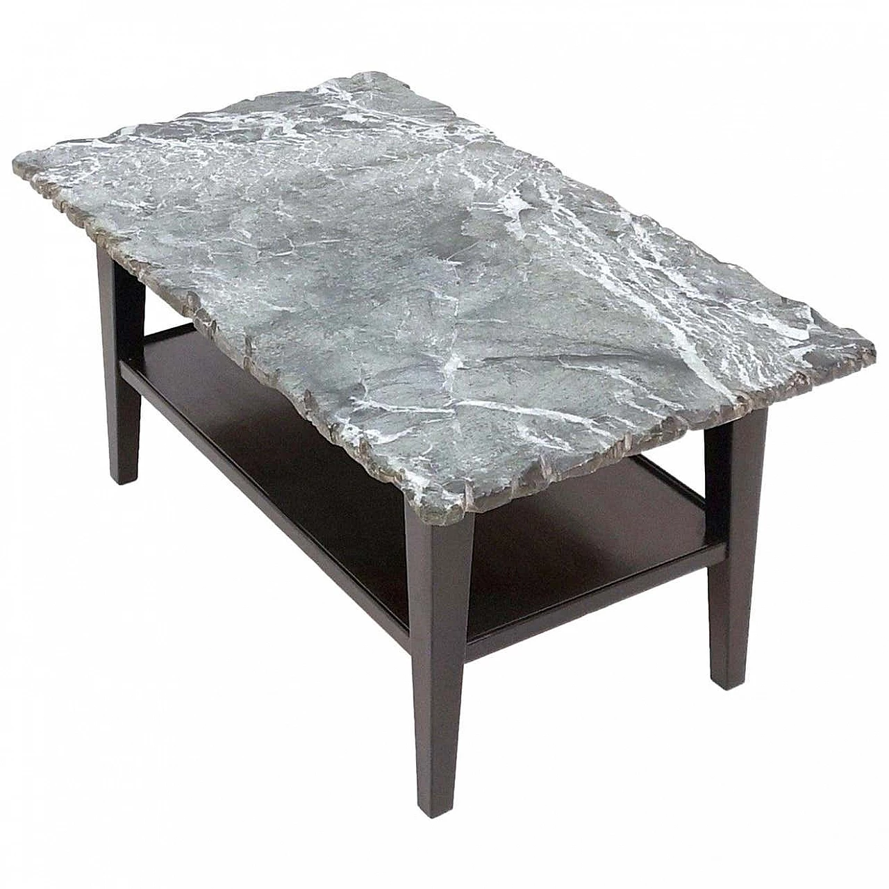 Ebonised wooden coffee table with Alpi green marble top, 1940s 1