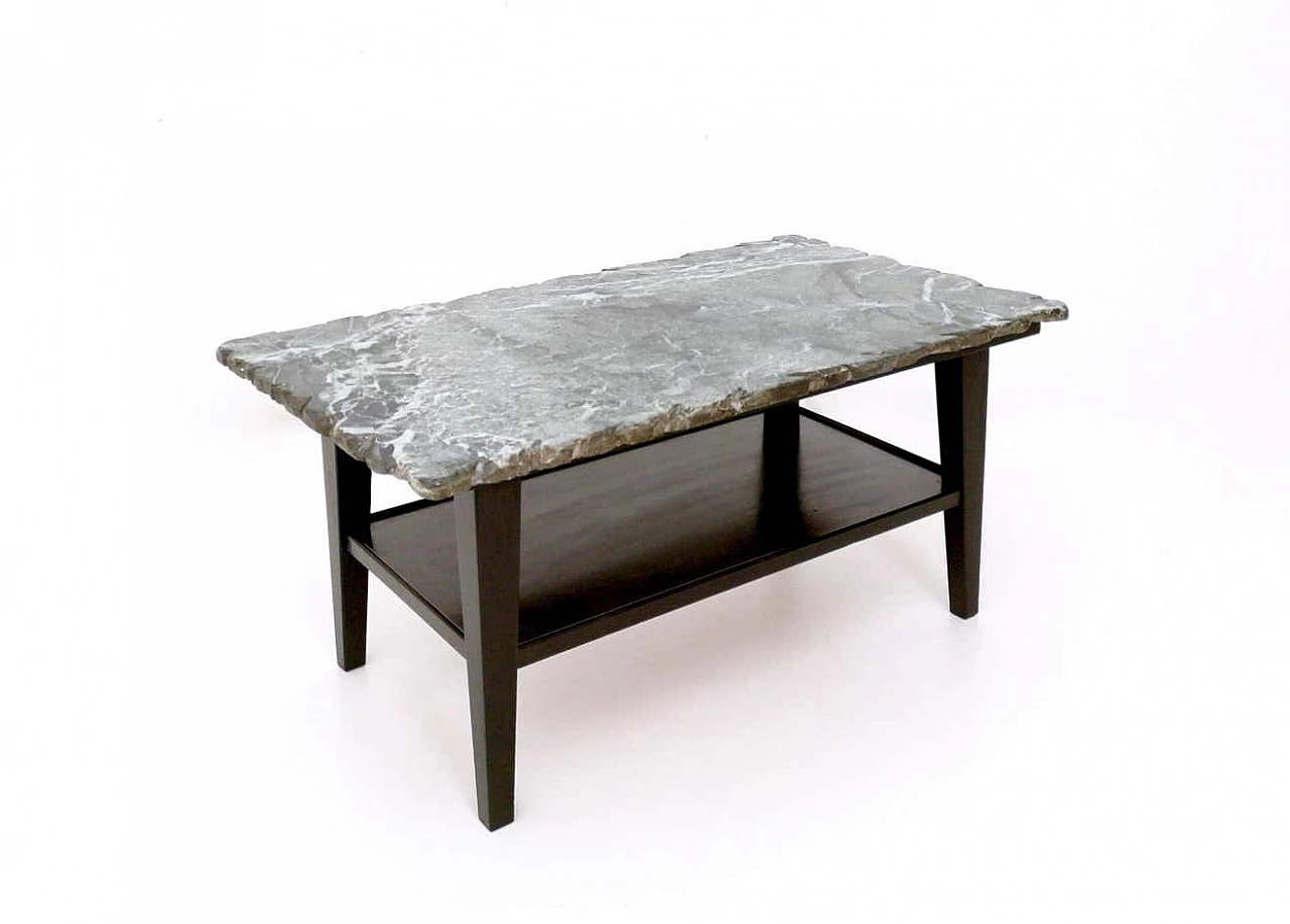 Ebonised wooden coffee table with Alpi green marble top, 1940s 2