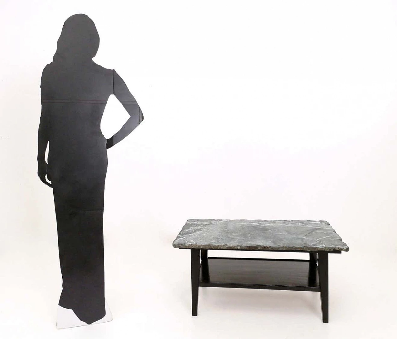 Ebonised wooden coffee table with Alpi green marble top, 1940s 4