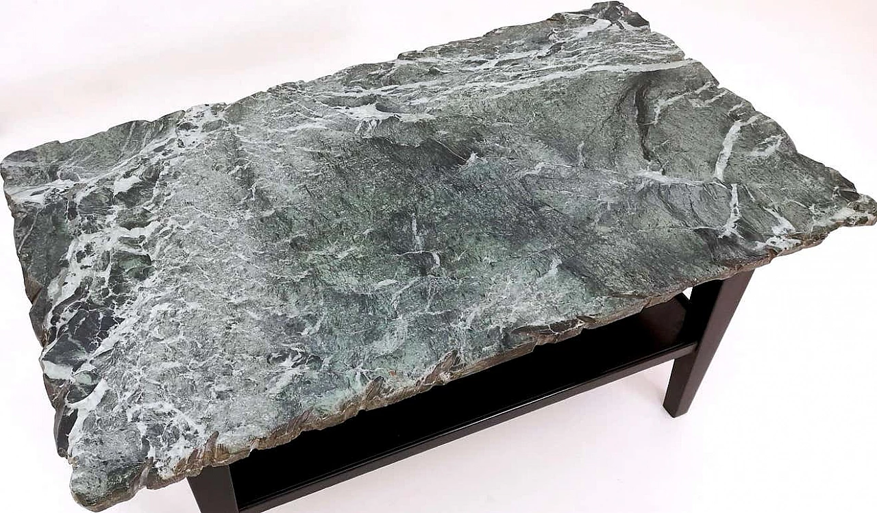 Ebonised wooden coffee table with Alpi green marble top, 1940s 5