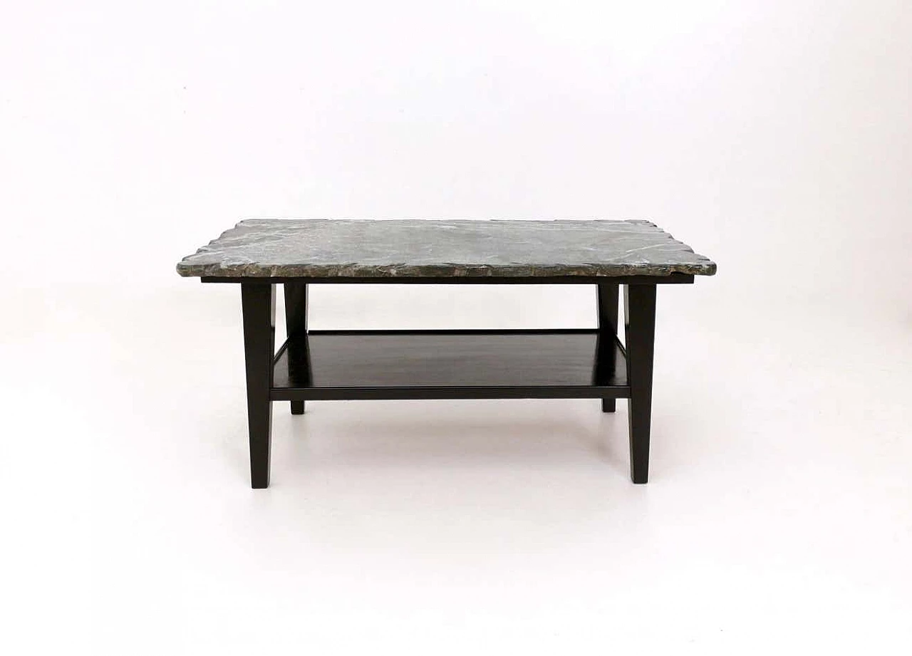 Ebonised wooden coffee table with Alpi green marble top, 1940s 6