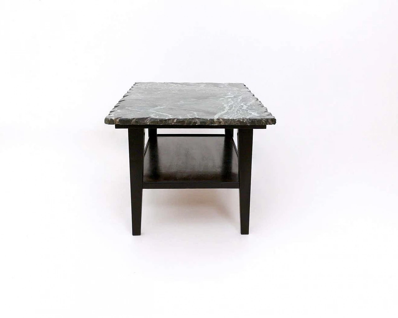 Ebonised wooden coffee table with Alpi green marble top, 1940s 7