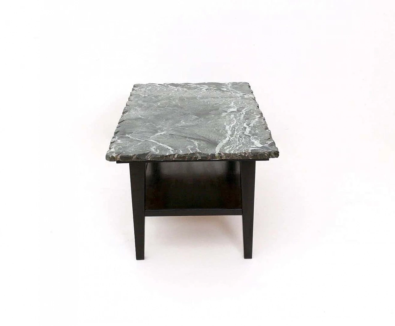 Ebonised wooden coffee table with Alpi green marble top, 1940s 8