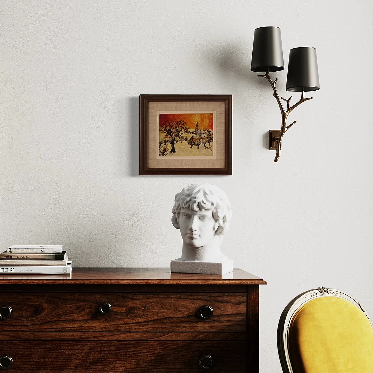 Paesaggio di campagna con paese, dipinto a olio su masonite, 1977 5